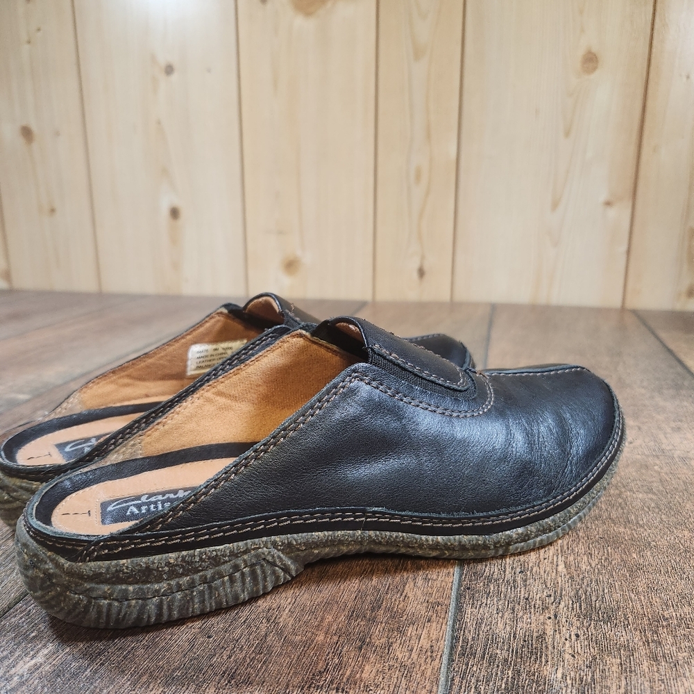Clarks Artisan Collection Womens Size 9M Mules Clogs Slip-on Black Leather 84475 - Picture 8 of 10